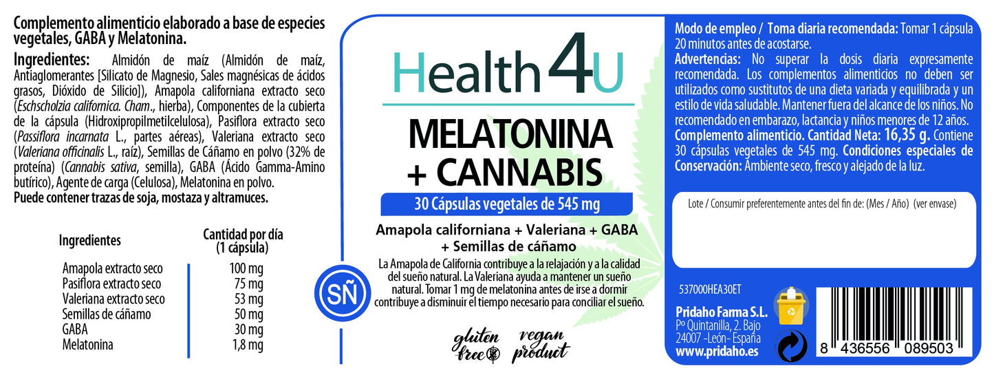 H4U Melatonina + Cannabis 30 cápsulas-2
