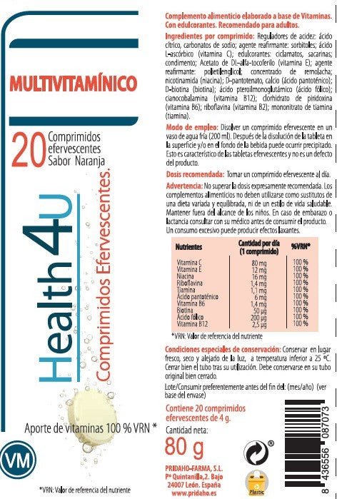 H4U Multivitamínico 20 comprimidos efervescentes sabor naranja-4