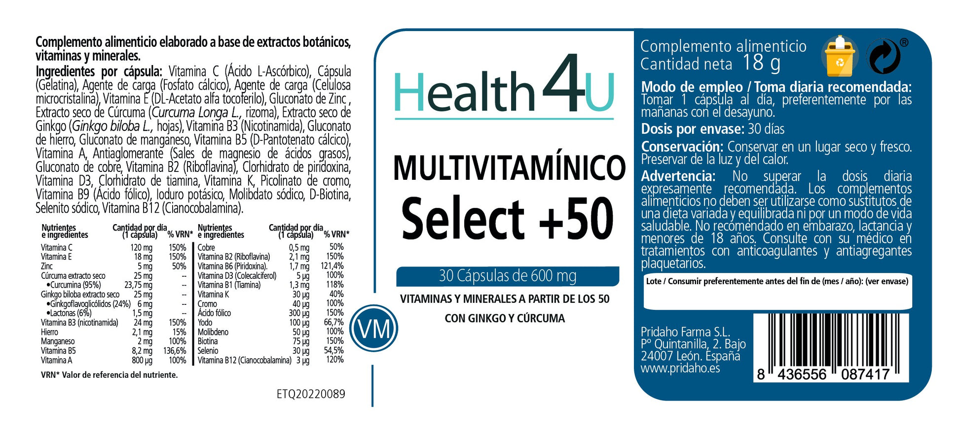 H4U Multivitamínico Select +50 30 cápsulas-2