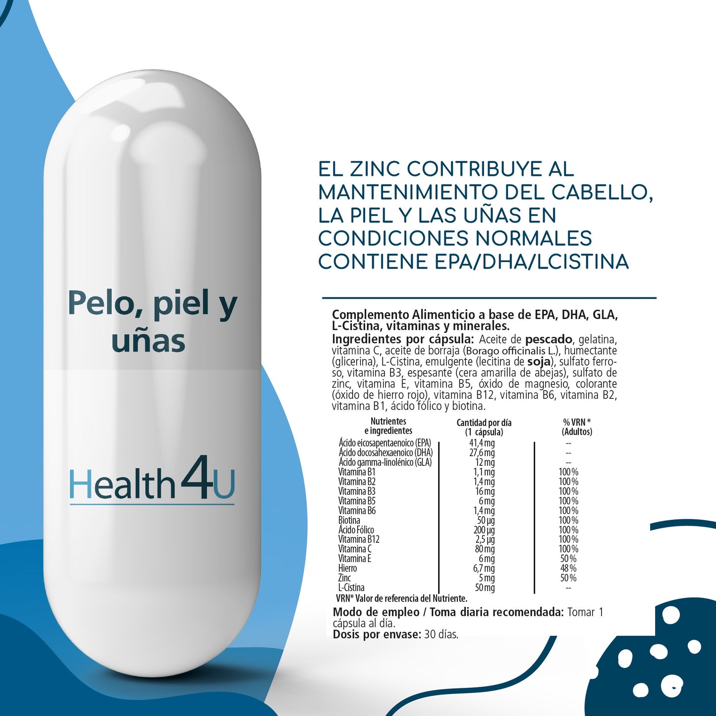 H4U Pelo, Piel y Uñas 30 cápsulas-3