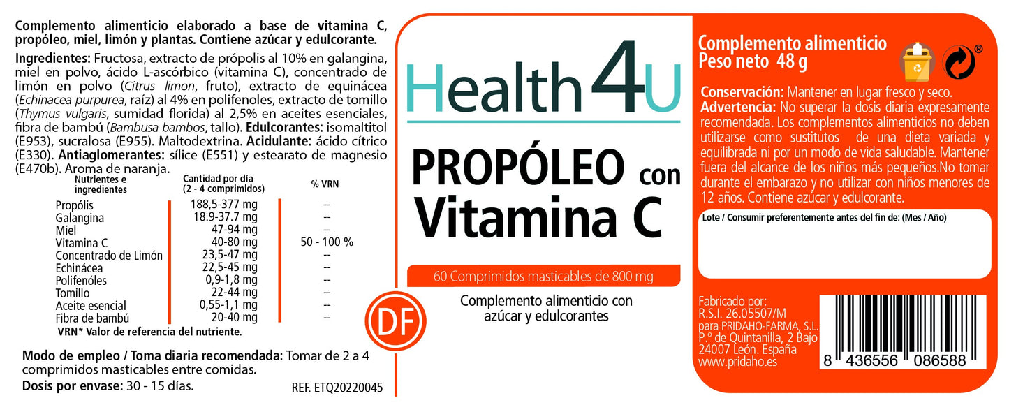 H4U Propóleo con vitamina C 60 comprimidos masticables-2