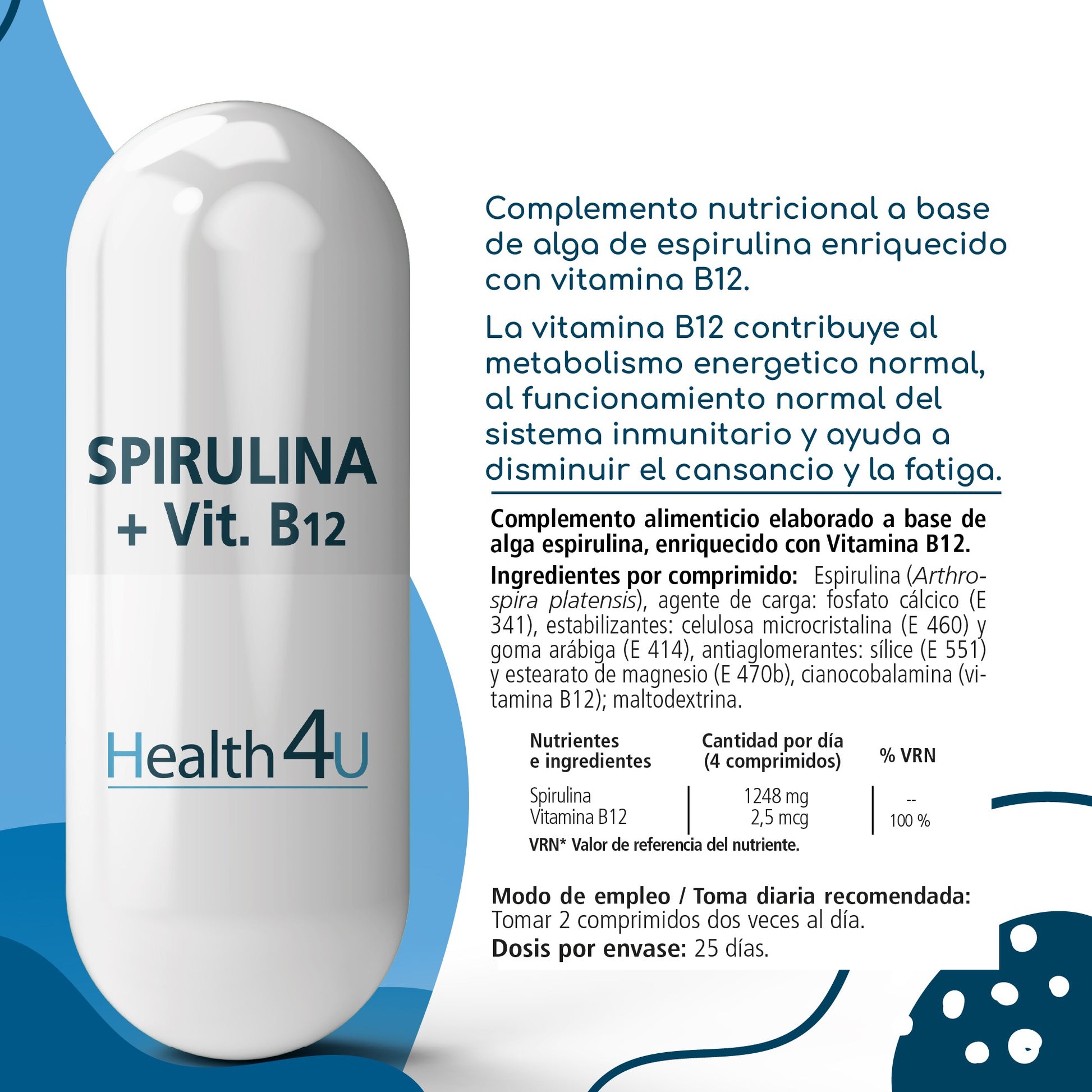 H4U Spirulina+ Vitamina B12 100 comprimidos-3