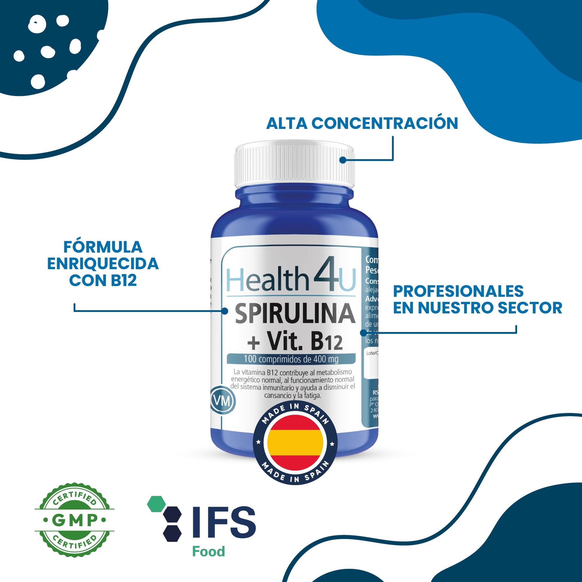 H4U Spirulina+ Vitamina B12 100 comprimidos-4