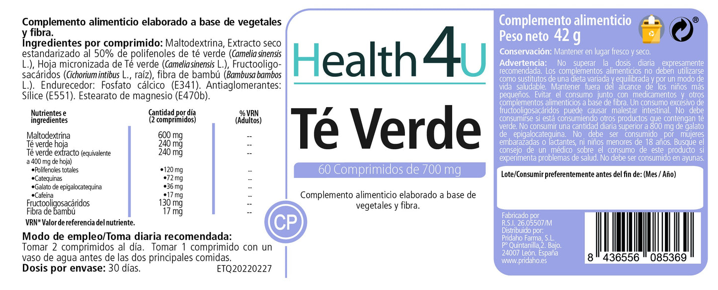 H4U Té Verde 60 comprimidos-2