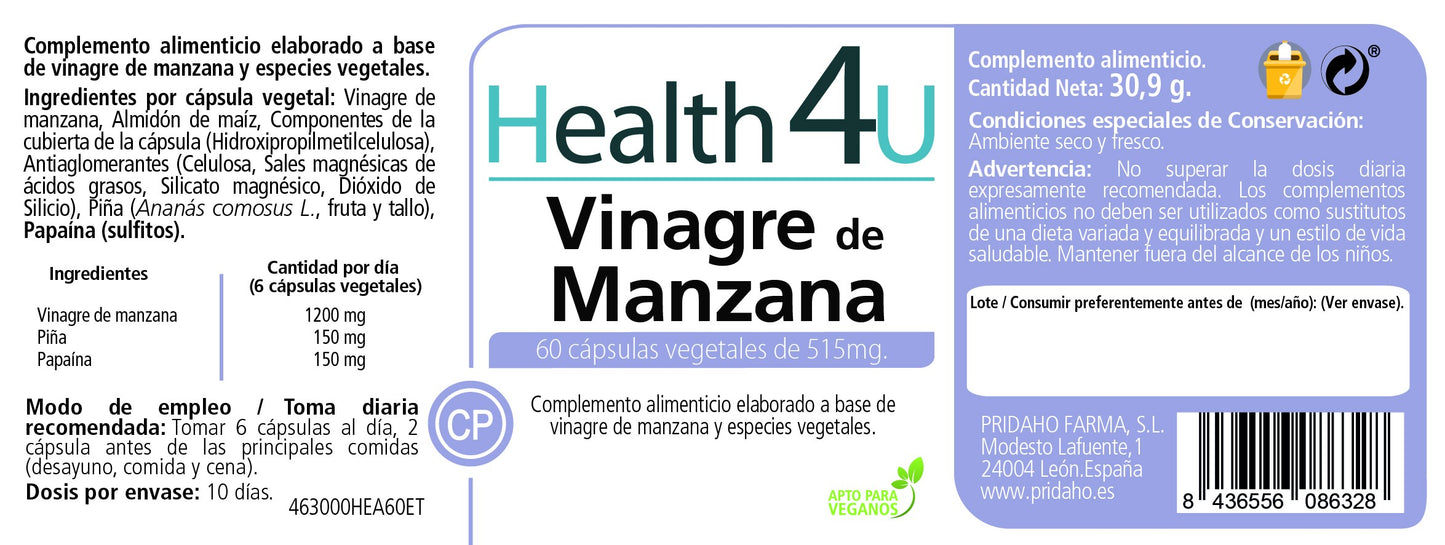 H4U Vinagre de manzana 60 cápsulas vegetales-2