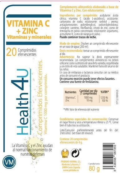 H4U Vitamina C + Zinc 20 comprimidos efervescentes sabor naranja-3