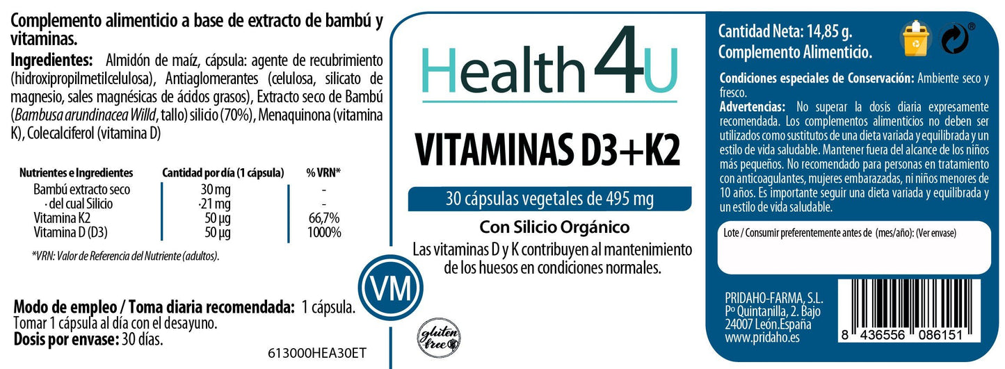 H4U Vitamina D3 + K2 30 cápsulas vegetales-2