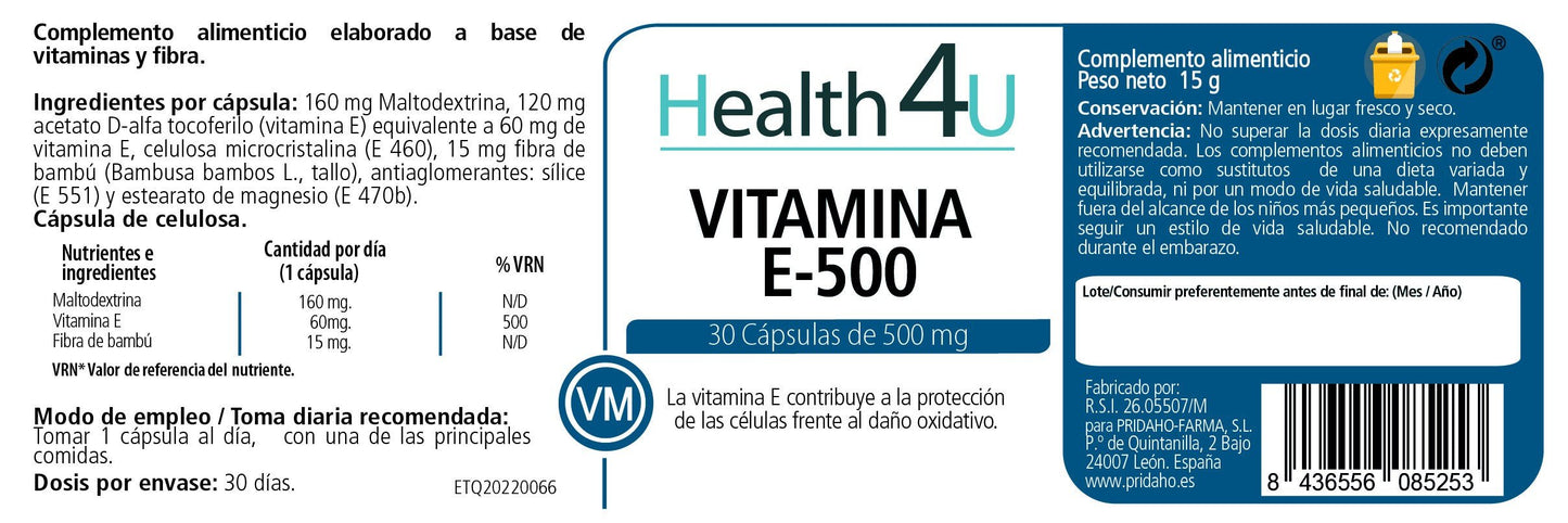 H4U Vitamina E-500 30 cápsulas-2