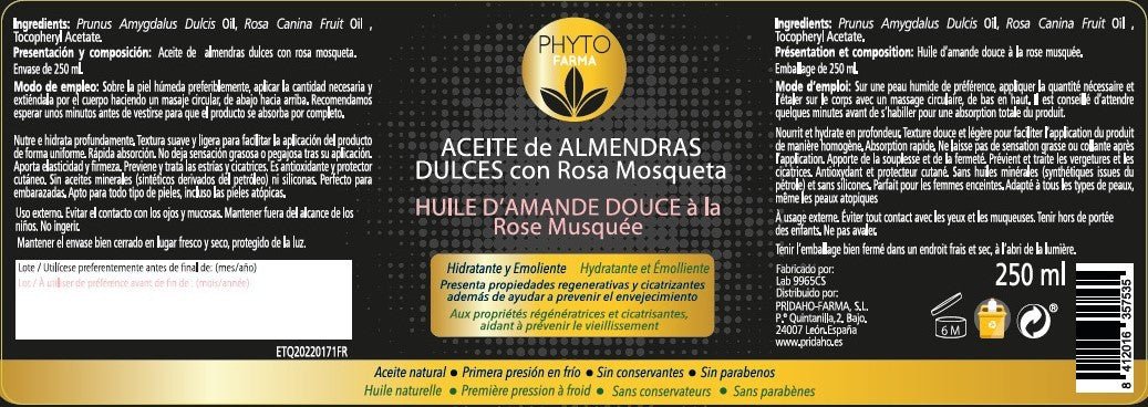 PHYTOFARMA Aceite de Almendras con Rosa Mosqueta 250 ml FR-4
