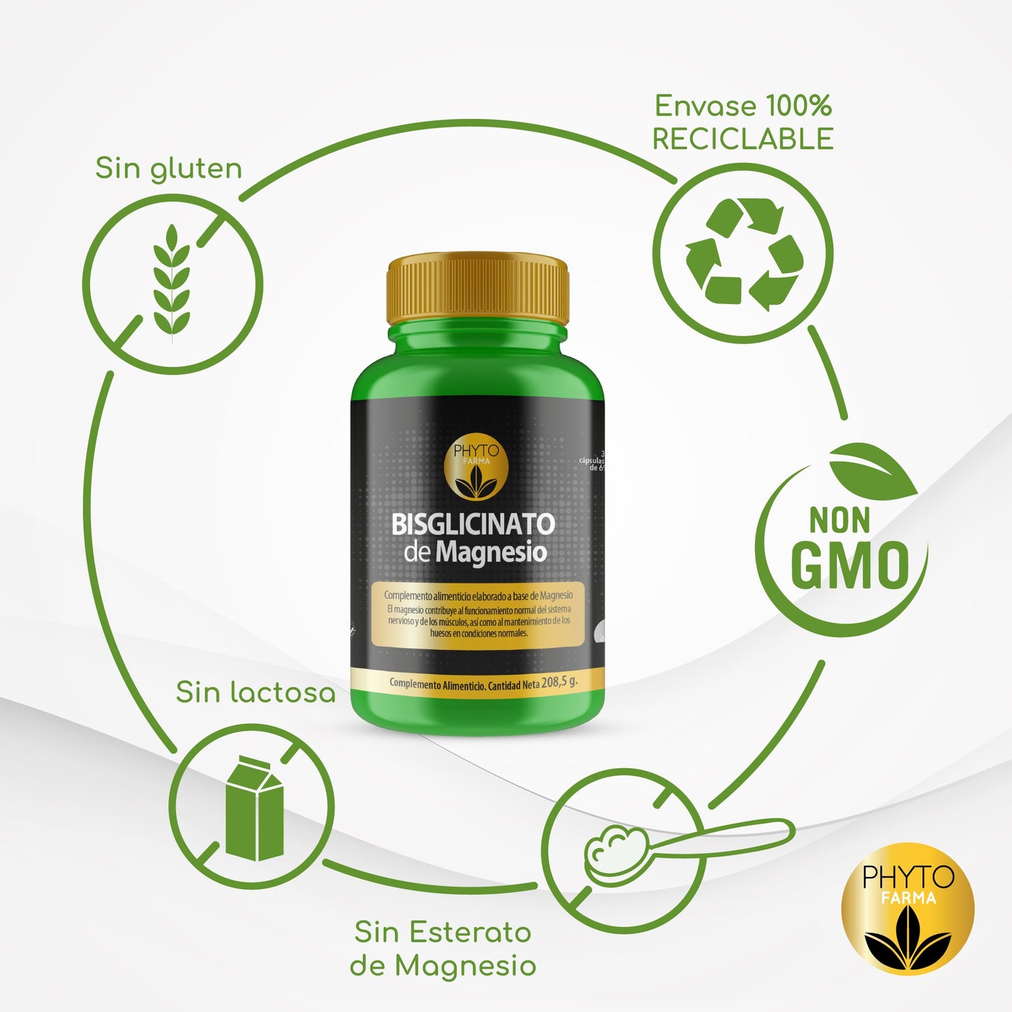 PHYTOFARMA Bisglicinato de Magnesio 300 cápsulas vegetales-2