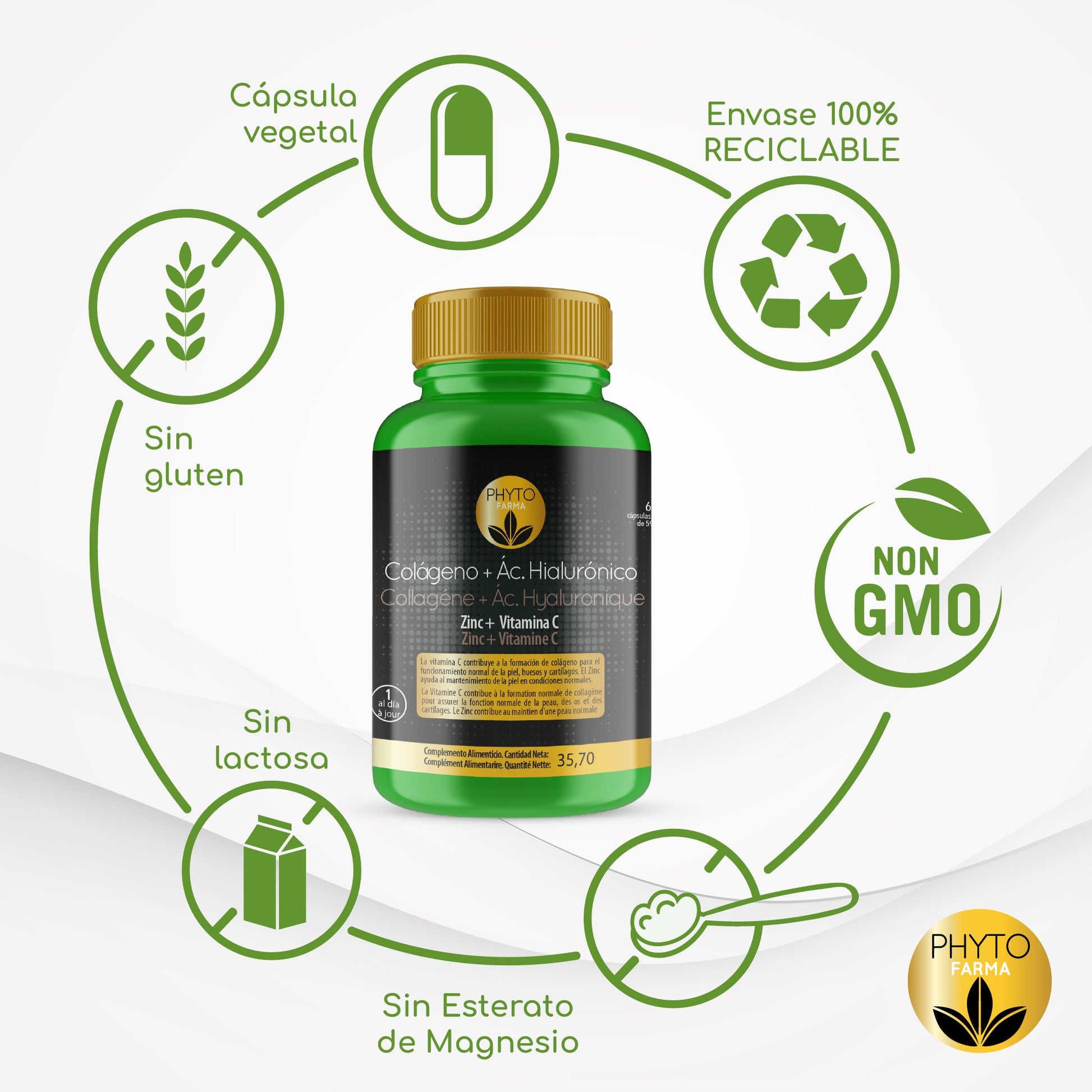 PHYTOFARMA Colágeno + ácido hialurónico 60 cápsulas-2
