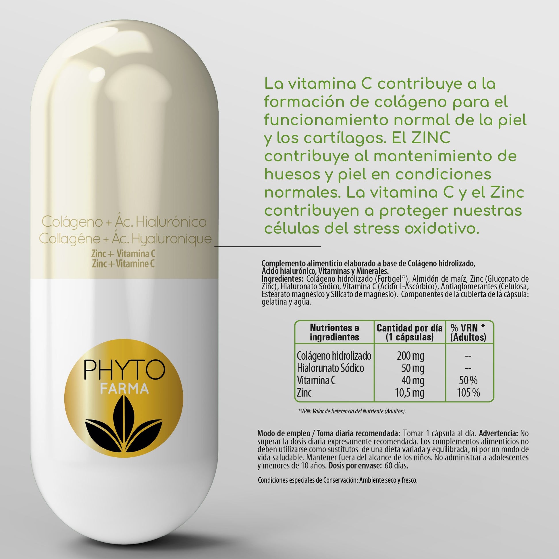 PHYTOFARMA Colágeno + ácido hialurónico 60 cápsulas-3