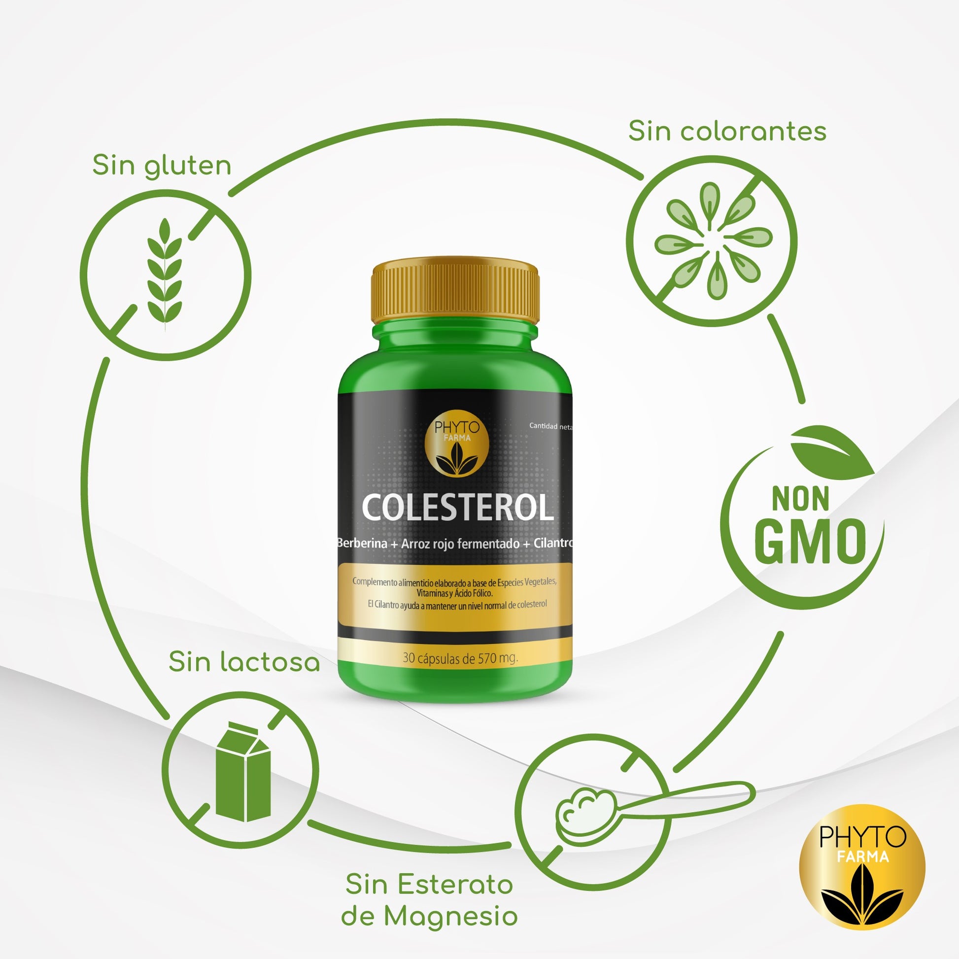 PHYTOFARMA Colesterol Berberina+Arroz rojo fermentado+ Cilantro 30 cápsulas-2