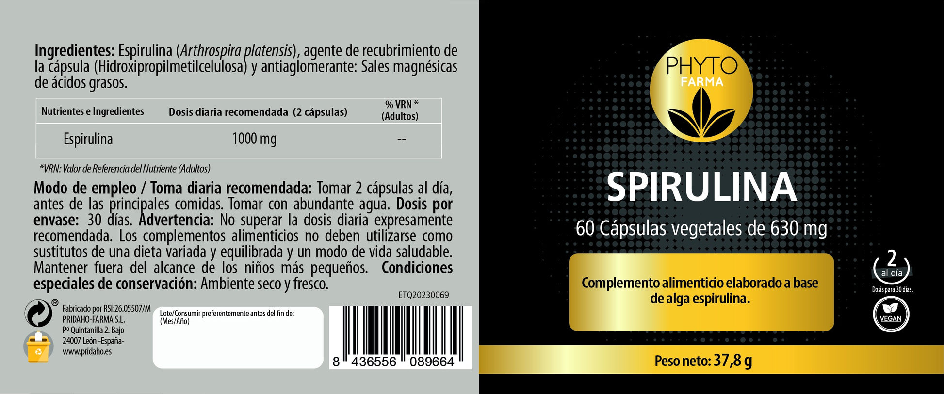 PHYTOFARMA Spirulina 60 cápsulas vegetales-2