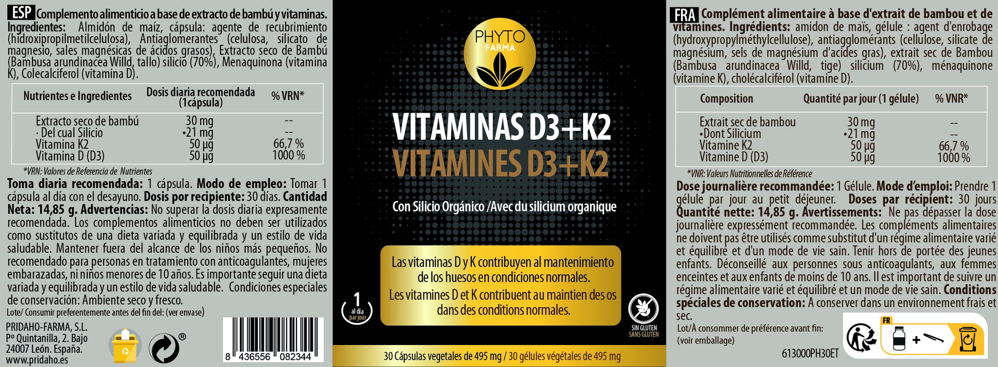 PHYTOFARMA Vitamina D3 + K2 30 cápsulas vegetales-2