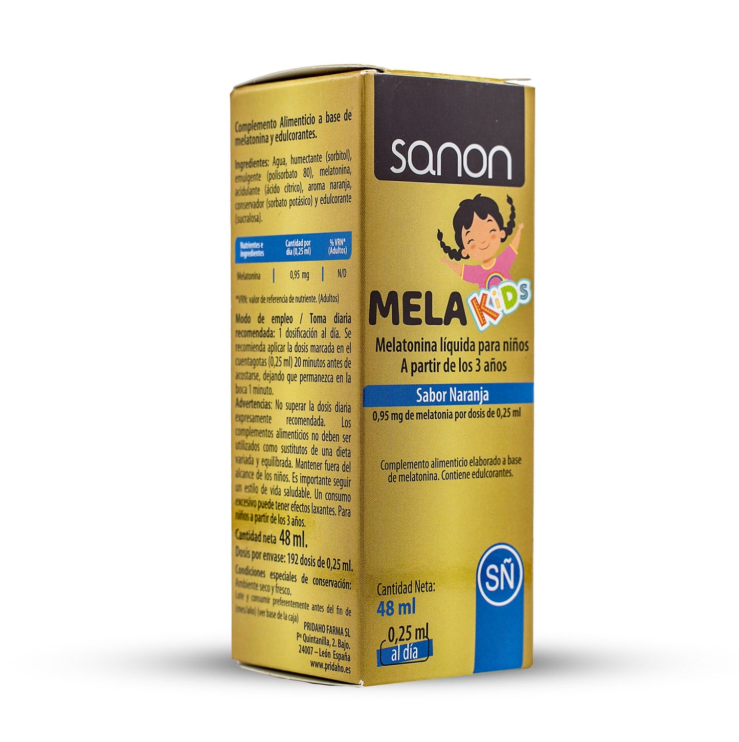 SANON Melakids Melatonina líquida para niños 48 ml sabor naranja-1