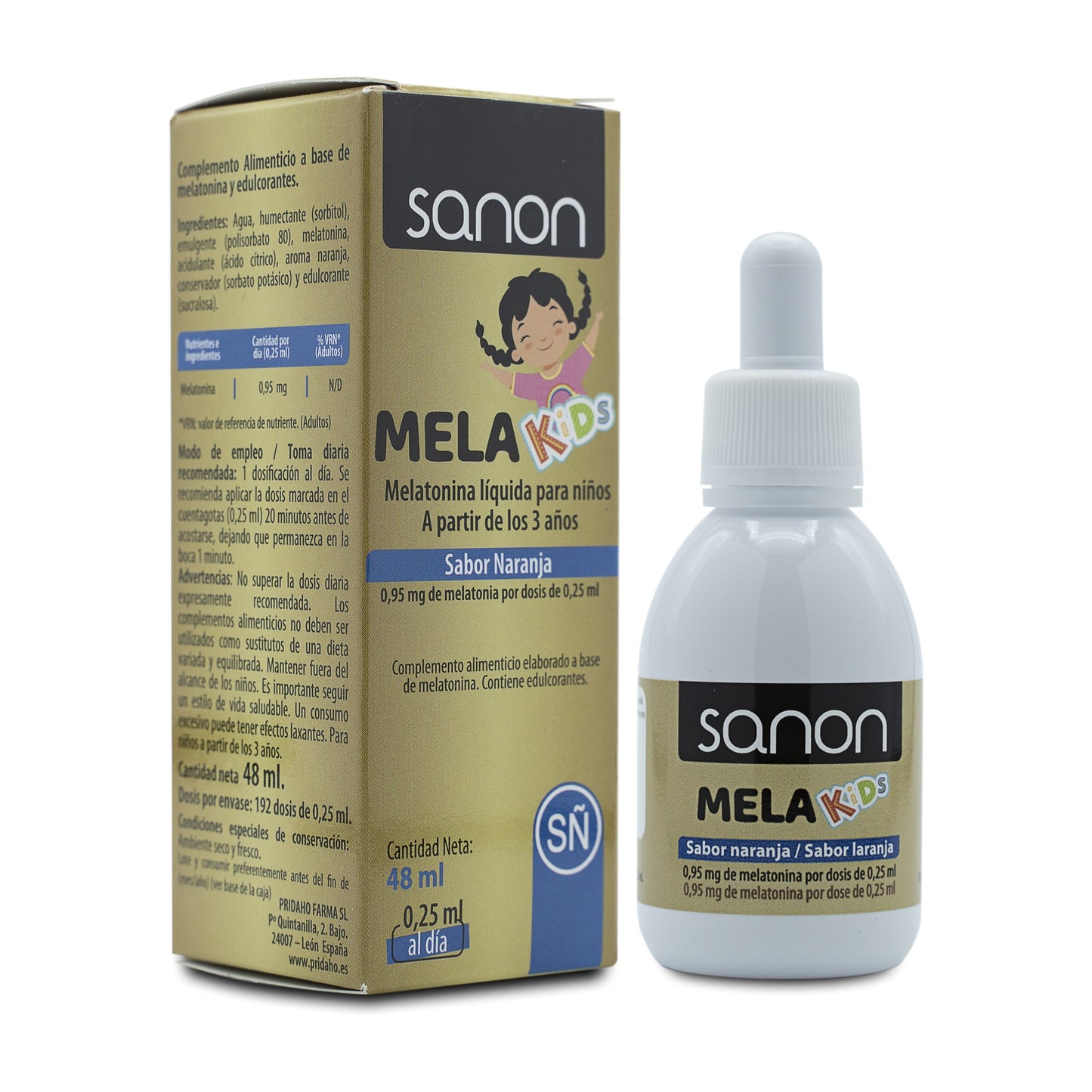 SANON Melakids Melatonina líquida para niños 48 ml sabor naranja-3
