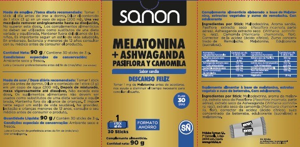 SANON Melatonina + Ashwanda - Pasiflora y Camomila 30 sticks sabor sandía-3