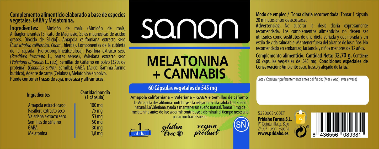 SANON Melatonina + Cannabis 60 cápsulas-2