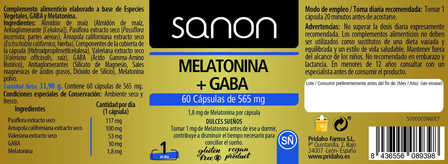SANON Melatonina + Gaba 60 cápsulas-2
