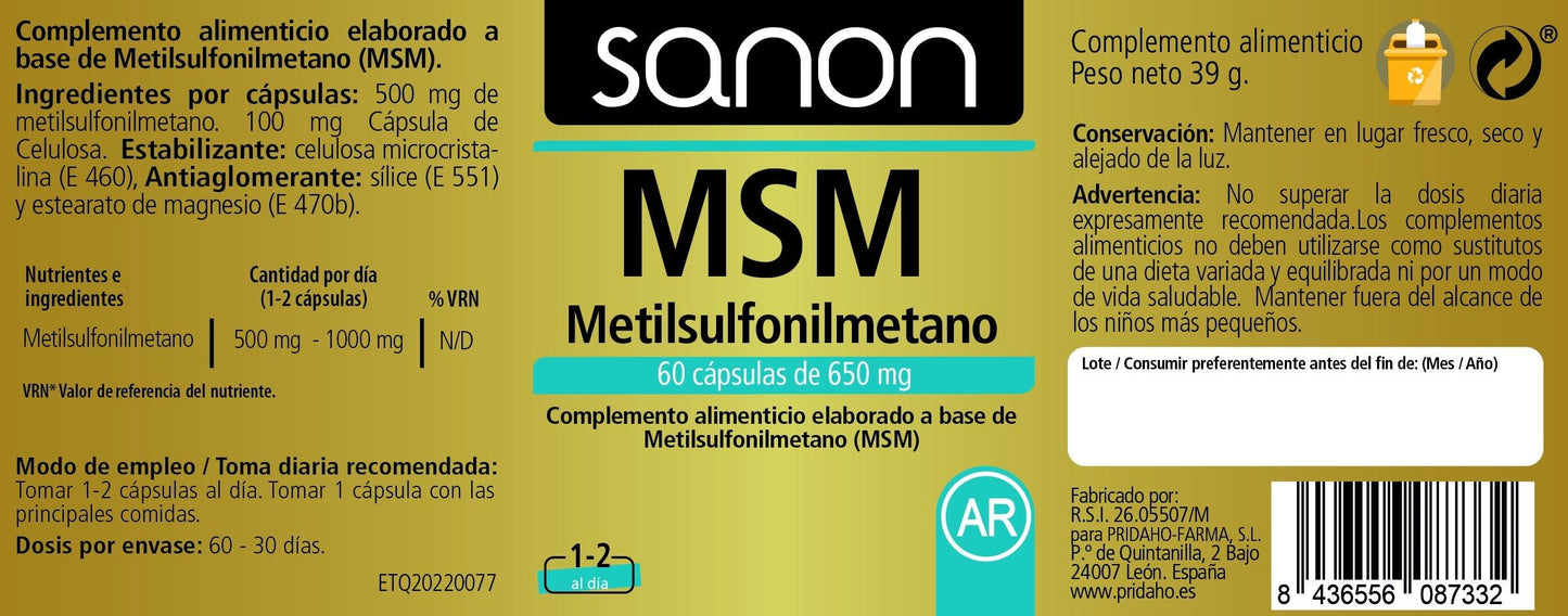 SANON MSM Metilsulfonilmetano 60 cápsulas-2