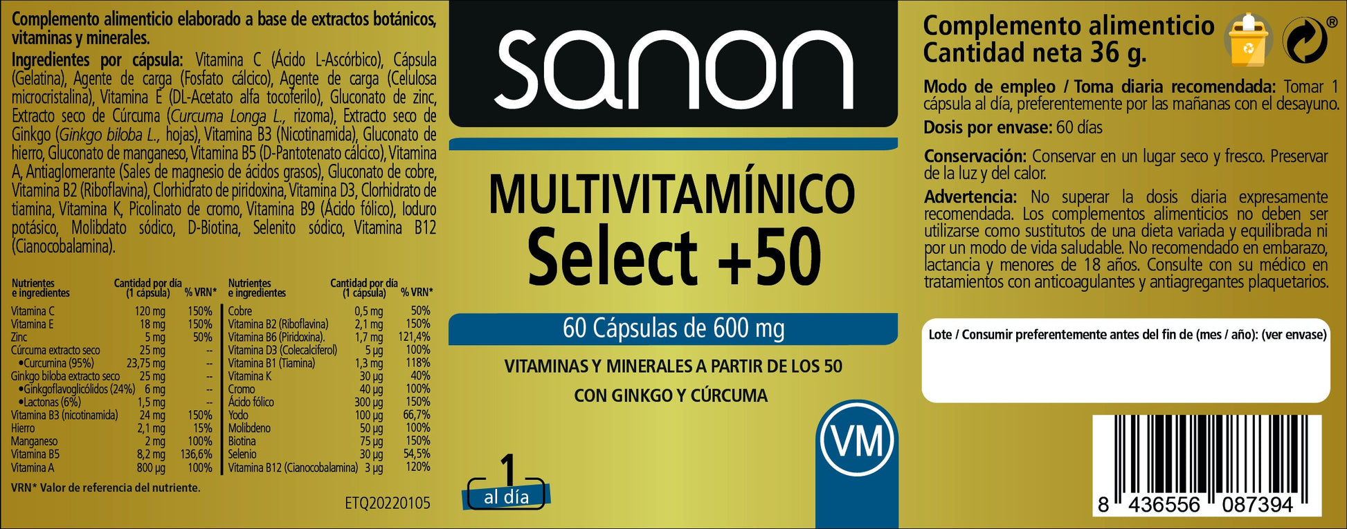 SANON Multivitamínico Select +50 60 cápsulas-2