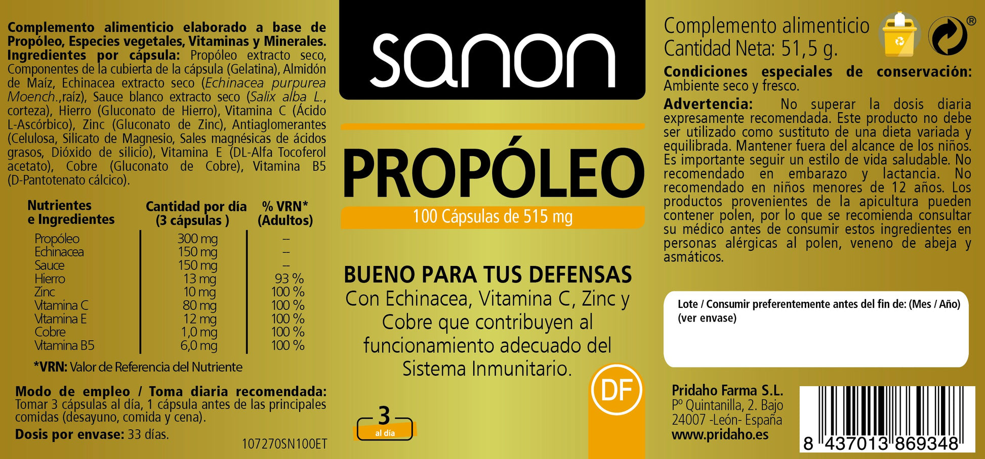SANON Propóleo 120 cápsulas-2