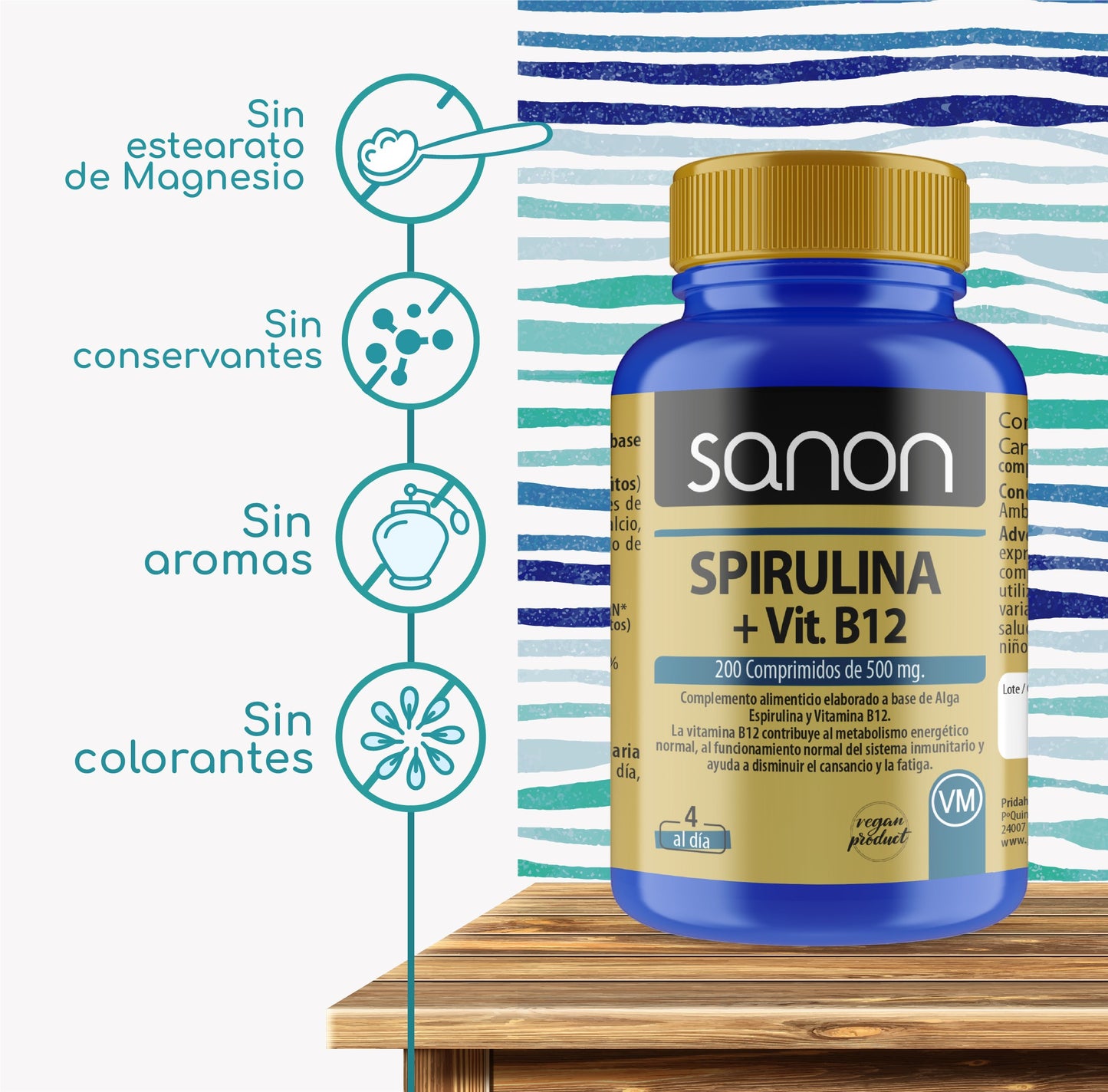SANON Spirulina + vitamina B12 200 comprimidos-2