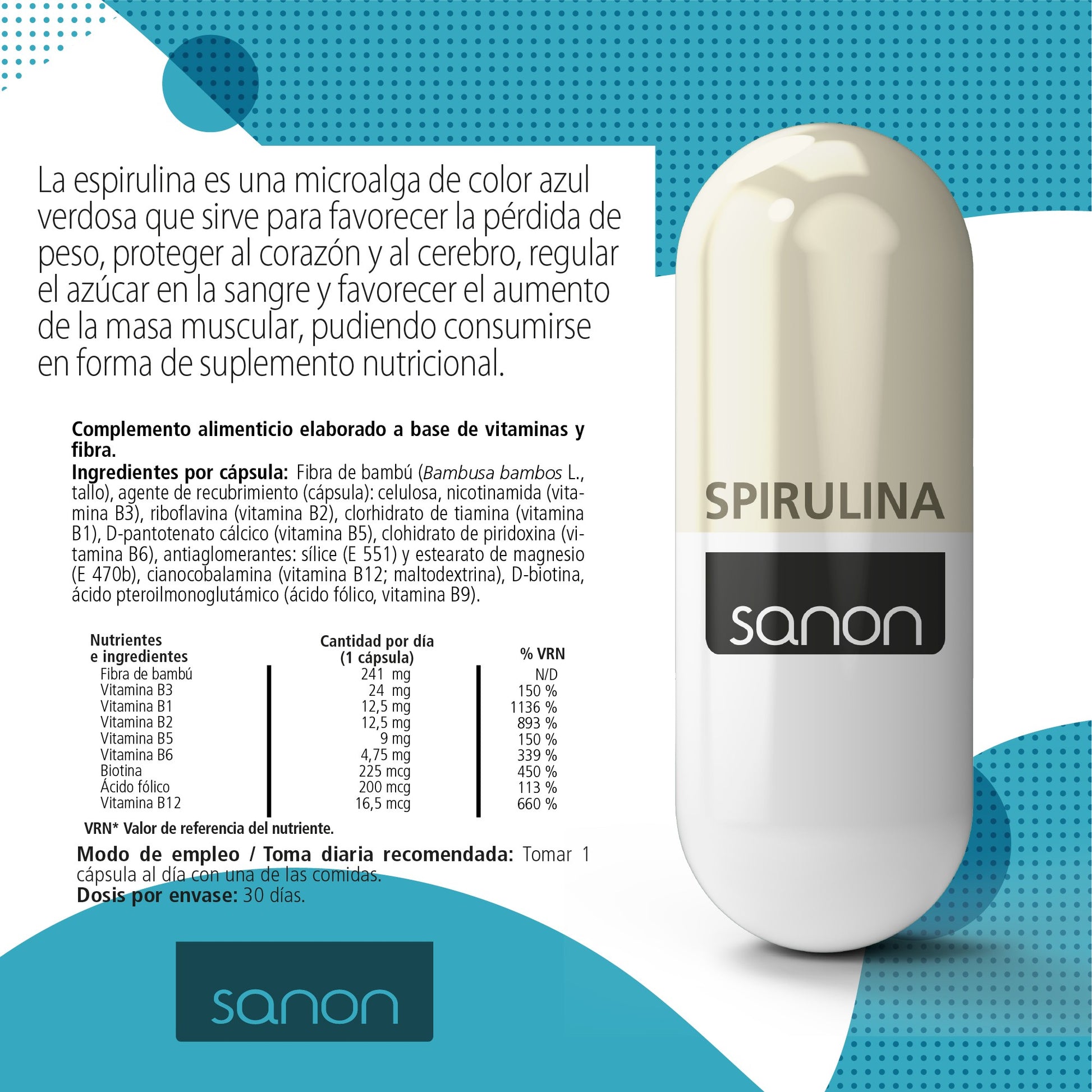 SANON Spirulina 280 cápsulas vegetales-3