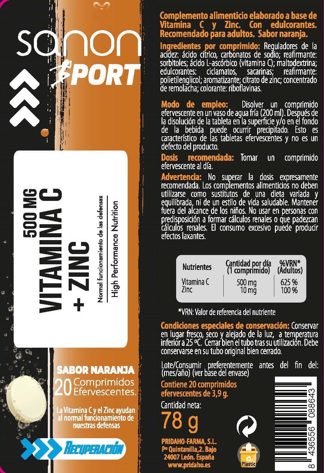 SANON SPORT Vitamina C + Zinc 20 comprimidos efervescentes sabor naranja-3