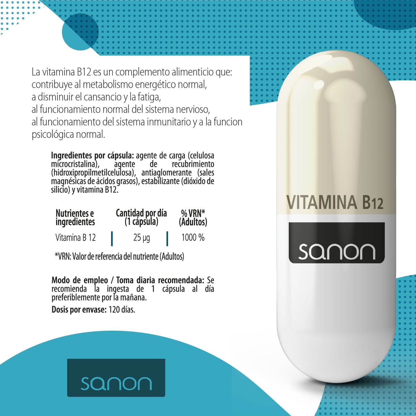 SANON Vitamina B12 120 cápsulas-3