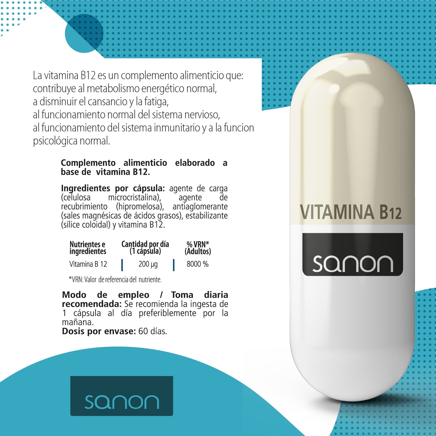 SANON Vitamina B12 60 cápsulas-3