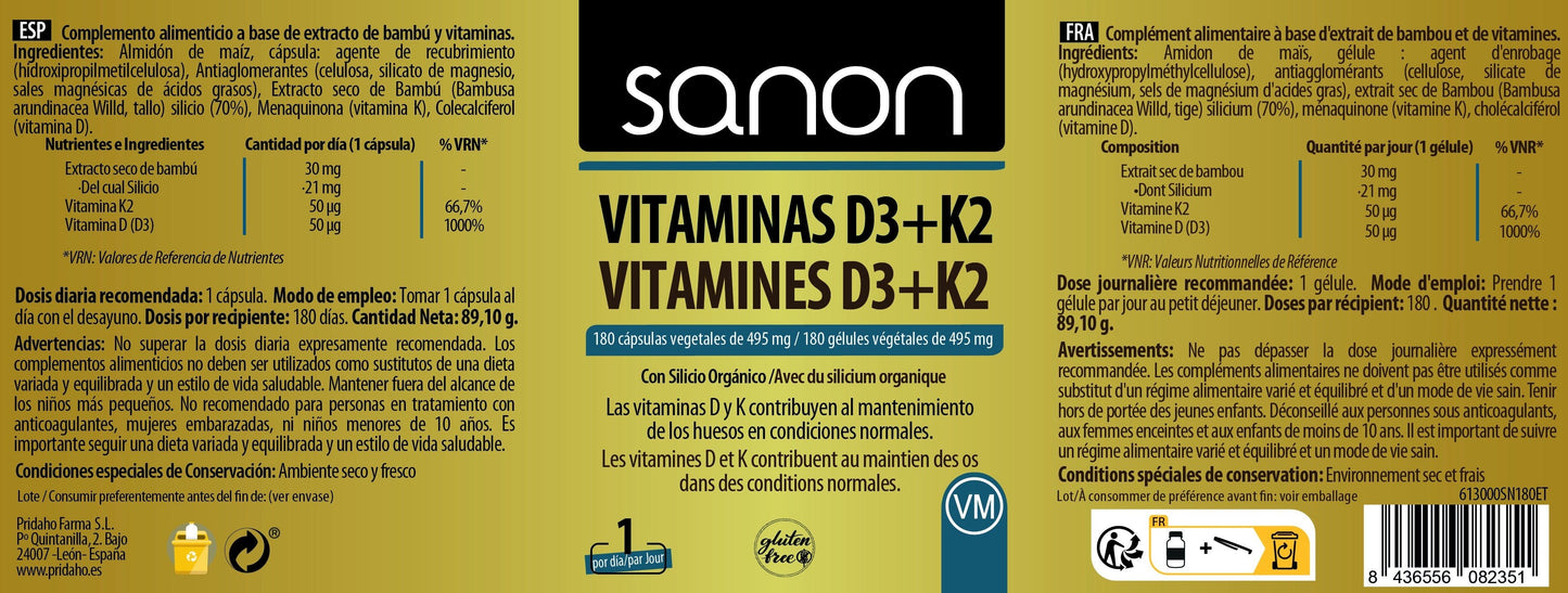 SANON Vitamina D3 + K2 180 cápsulas vegetales-2
