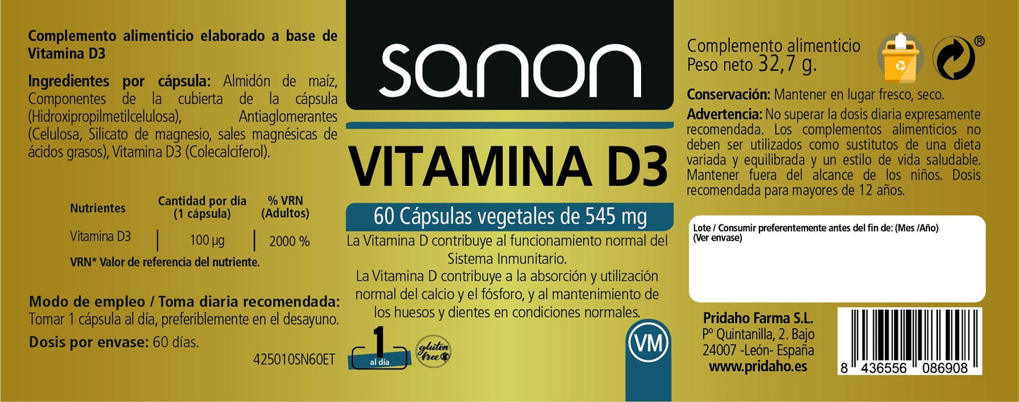 SANON Vitamina D3 60 cápsulas vegetales-2