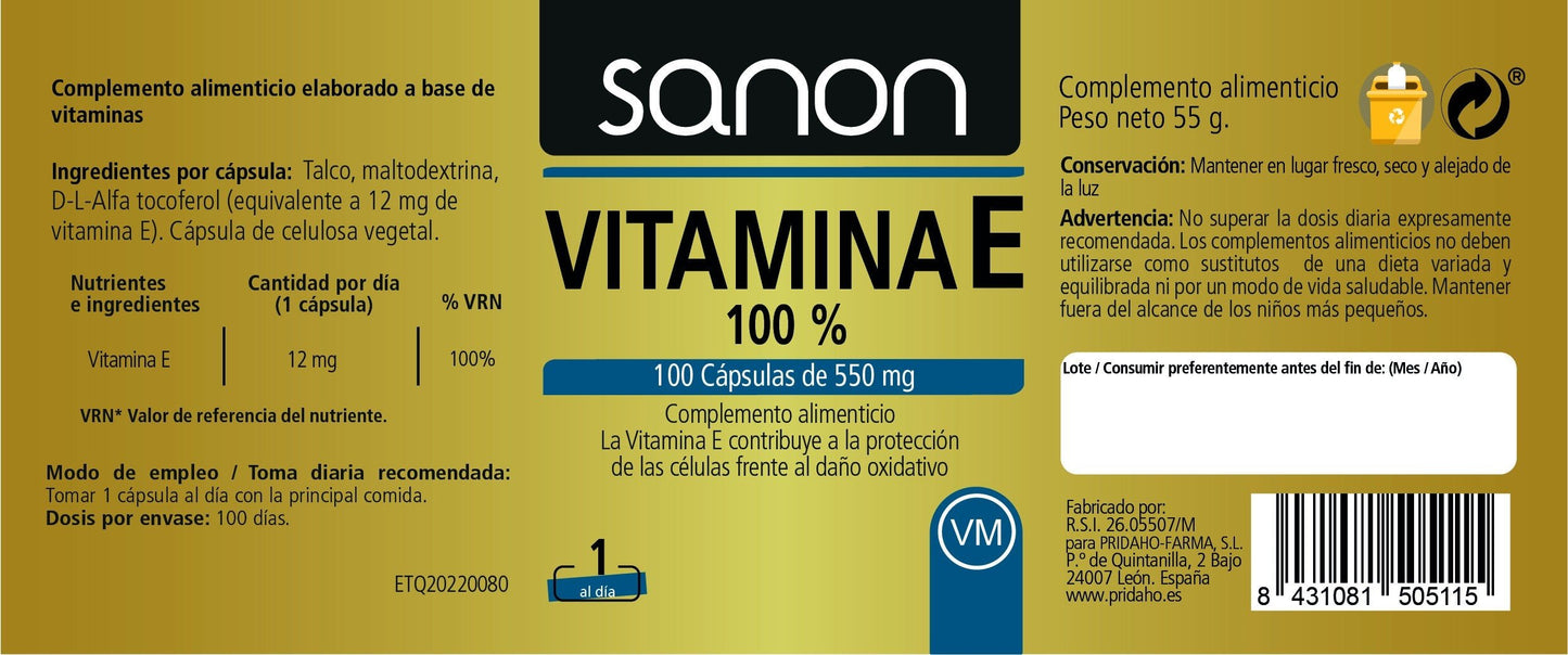 SANON Vitamina E 100% 100 cápsulas-2