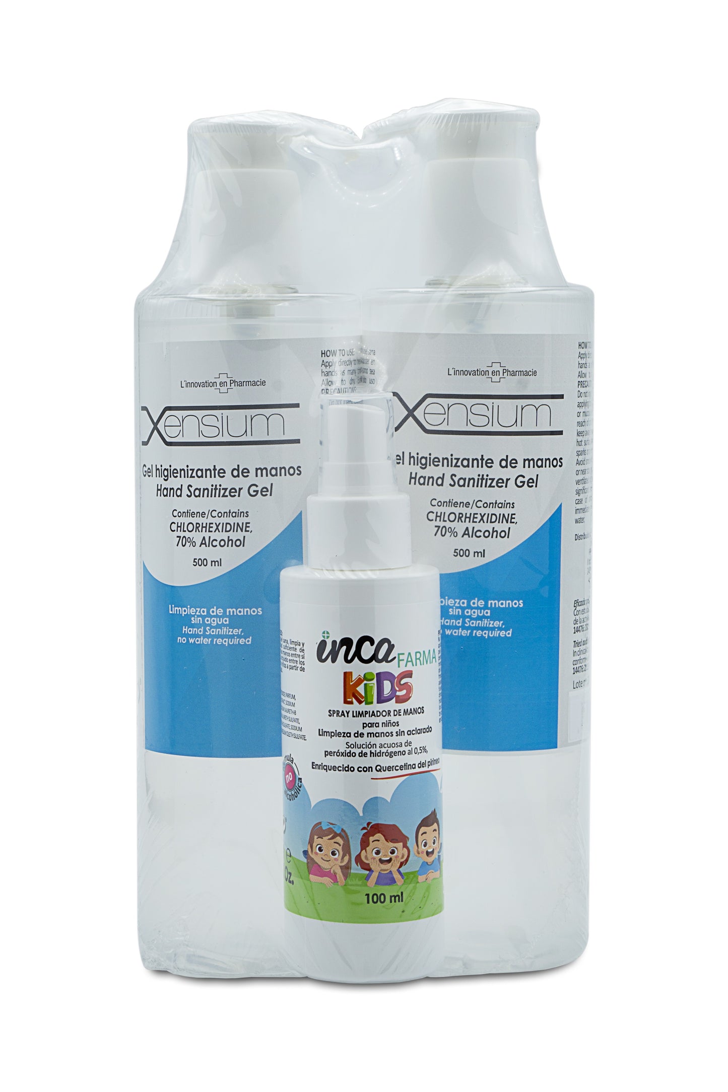 XENSIUM gel higienizante de manos 2x500 ml + spray niños Pack-1