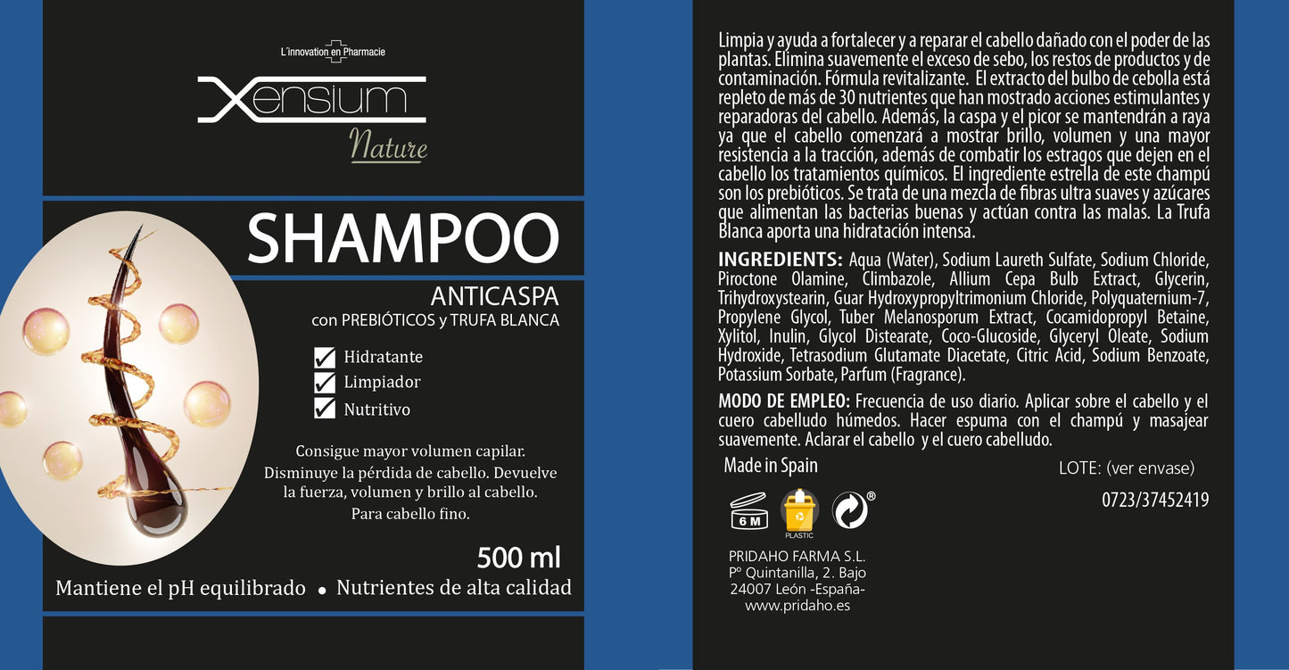 XENSIUM Nature Shampoo anticaspa con Prebióticos y Trufa blanca 500 ml-2