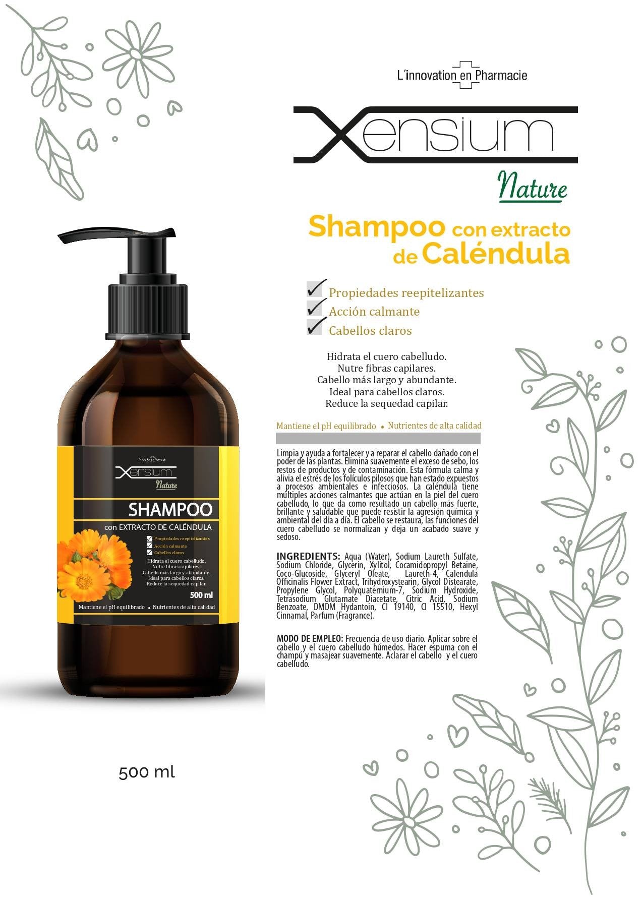 XENSIUM Nature Shampoo con extracto de Caléndula 500 ml-3