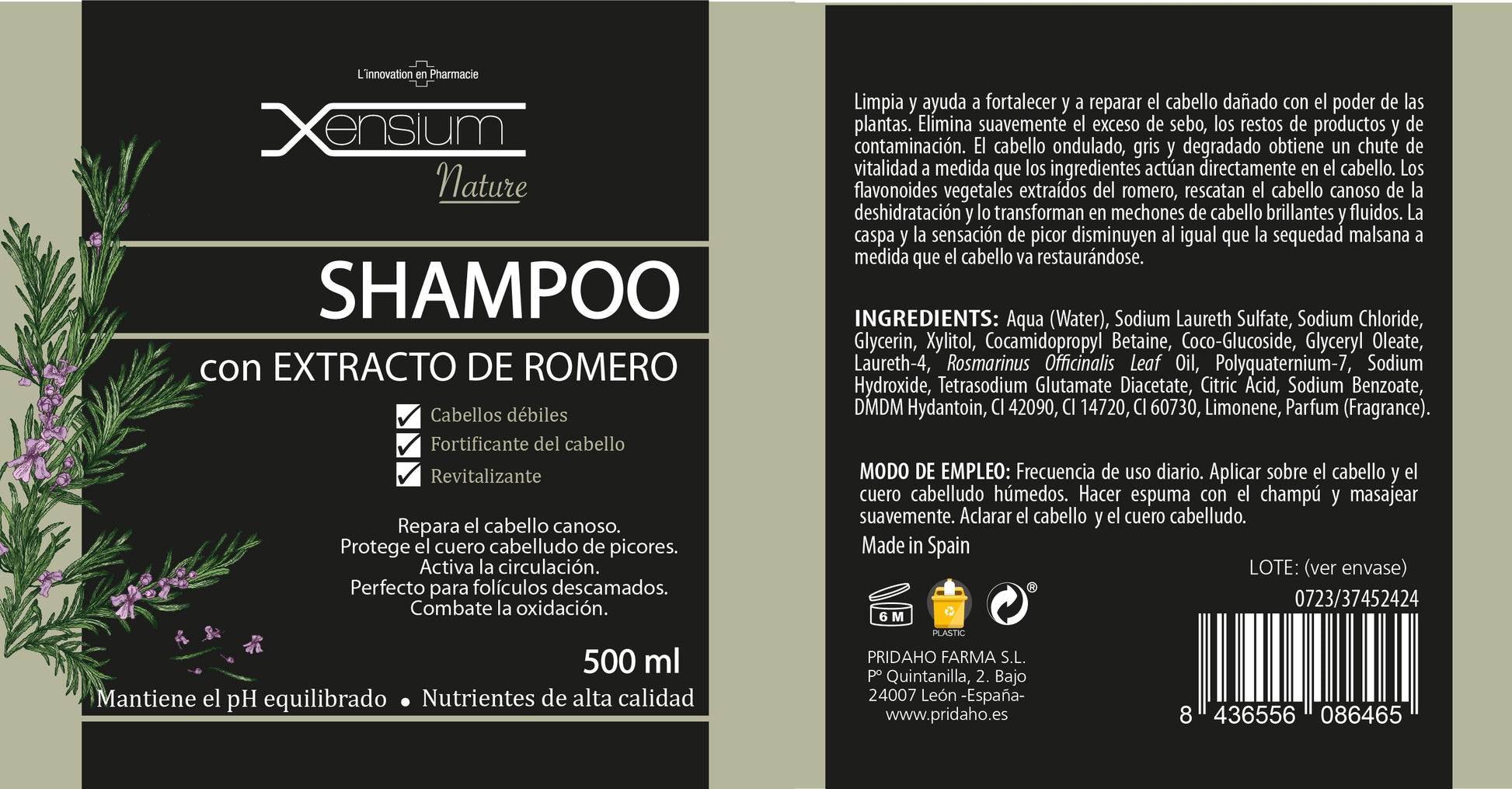 XENSIUM Nature Shampoo con extracto de Romero 500 ml-2