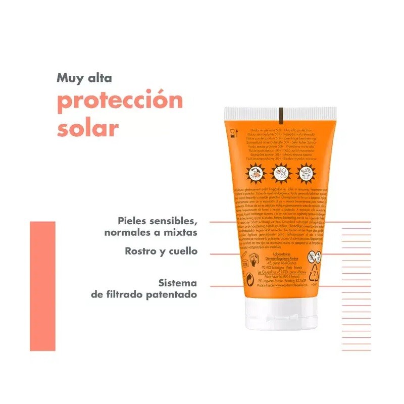AVÈNE Protector Solar Fluido Sin Perfume SPF50+ DUPLO 2x50ml-3