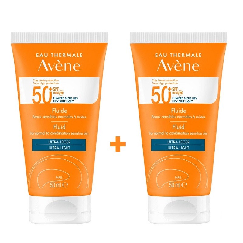 AVÈNE Protector Solar Fluido Piel Sensible Normal a Mixta SPF50+ DUPLO 2x50ml-1