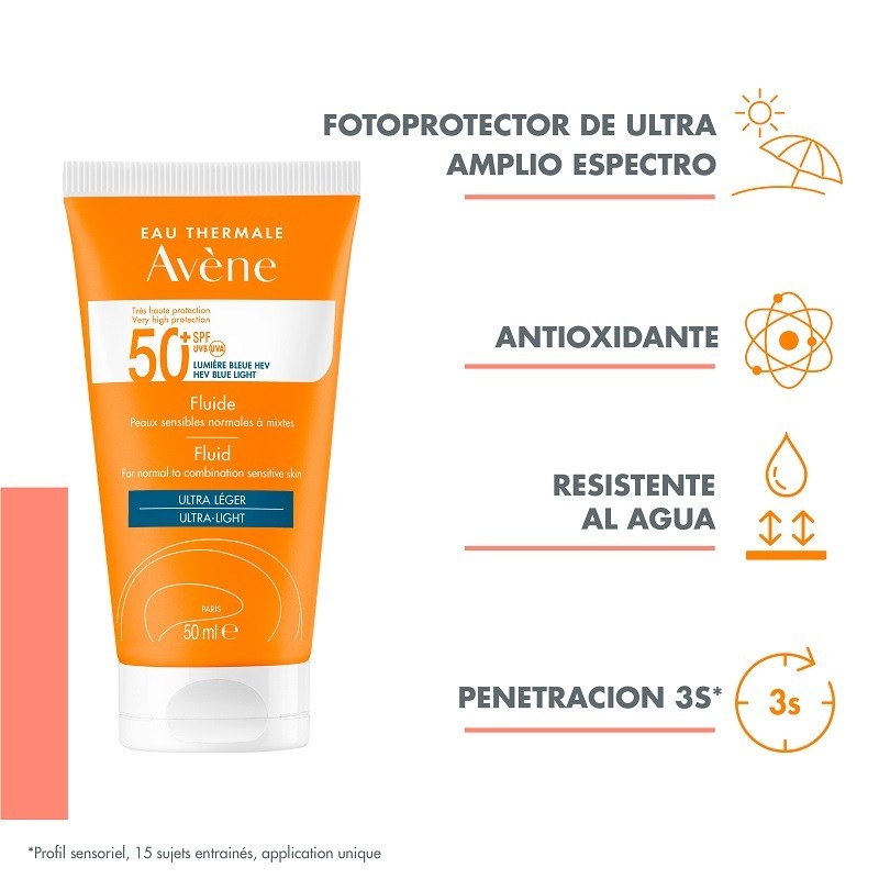 AVÈNE Protector Solar Fluido Piel Sensible Normal a Mixta SPF50+ DUPLO 2x50ml-2