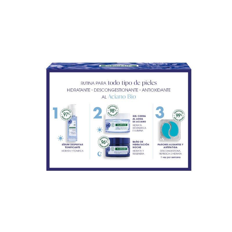 Klorane Gel Crema al Agua de Aciano BIO y Ácido Hialurónico 50 ml + Klorane Parches Alisantes y Antifatiga de REGALO-2