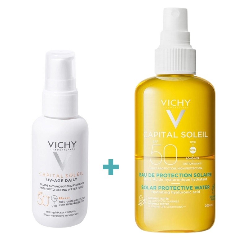 VICHY Capital Soleil UV-AGE Daily SPF50+ Water Fluid 40ml + Agua de Protección Solar Hidratante SPF50 (200ml)-1