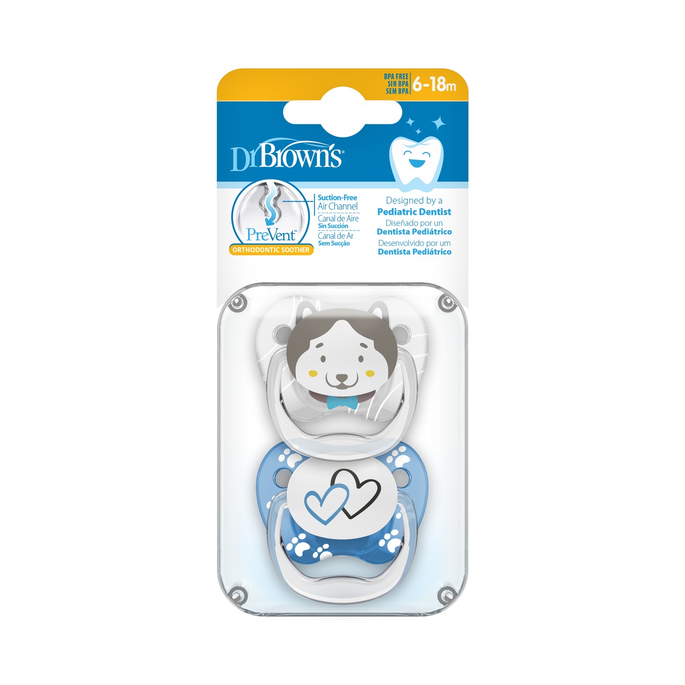 Dr Brown's 2XChupete Prevent 6-18 Meses, Silicona Azul-3