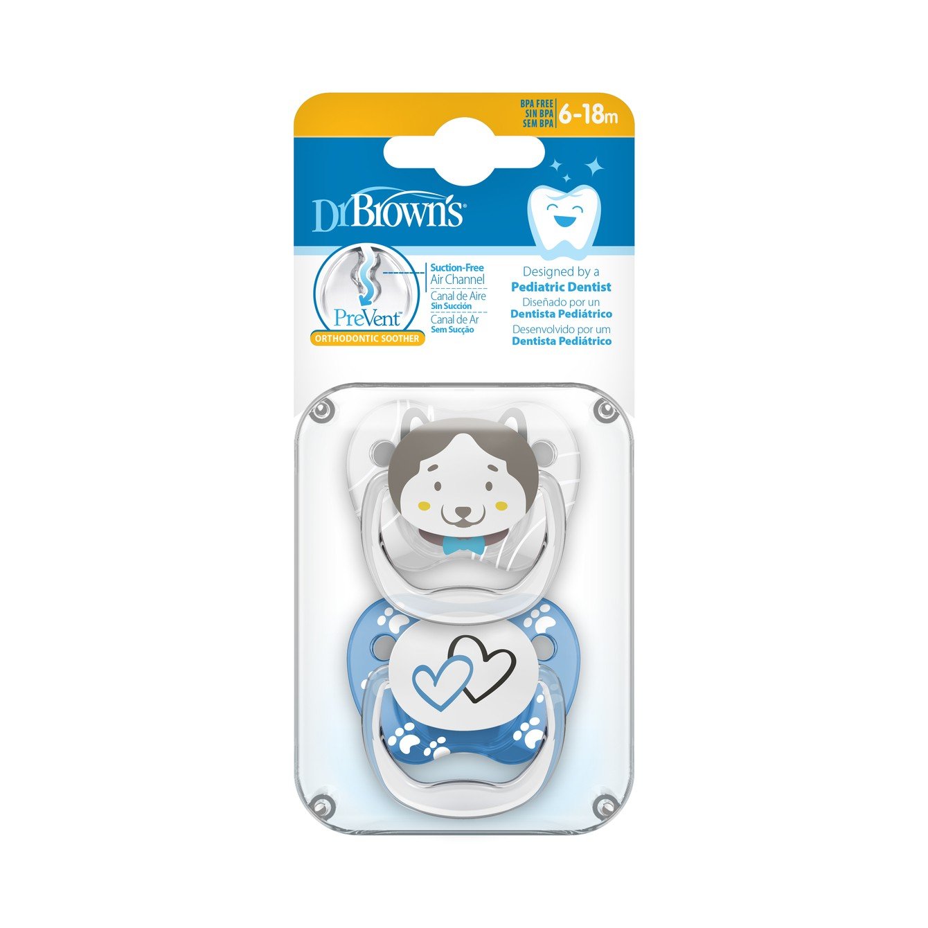 Dr Brown's 2XChupete Prevent 6-18 Meses, Silicona Azul-3