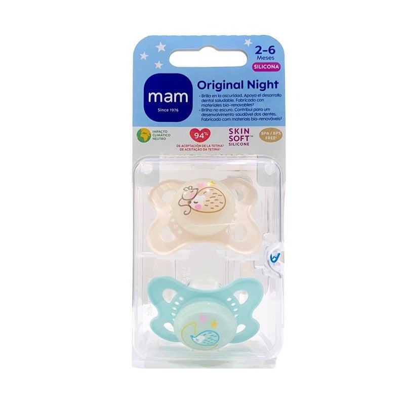 MAM Chupete Original Night Silicona 2-6M 2 Unidades-2