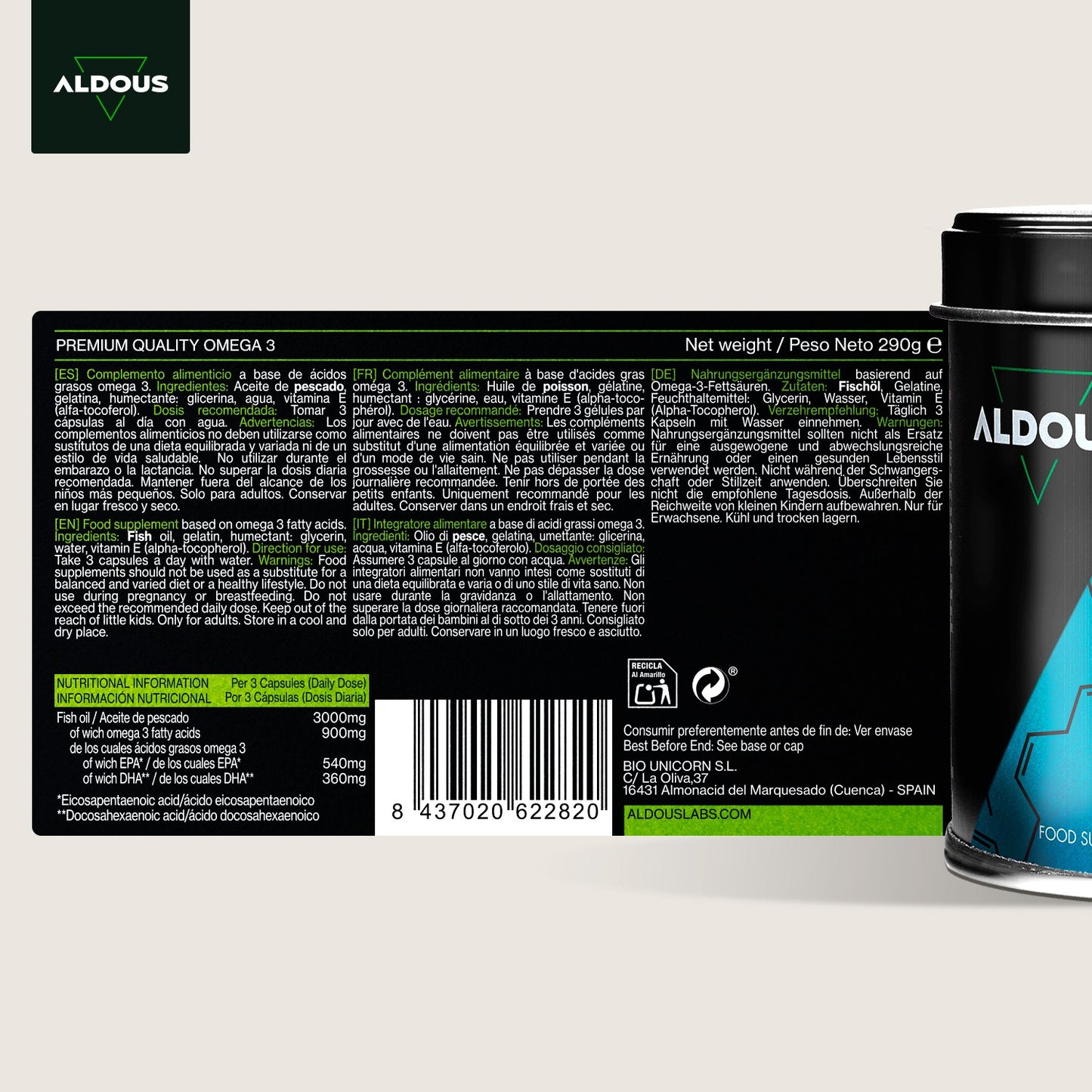 Aldous Omega 3 Aceite de Pescado 3000 mg 210 cápsulas-6