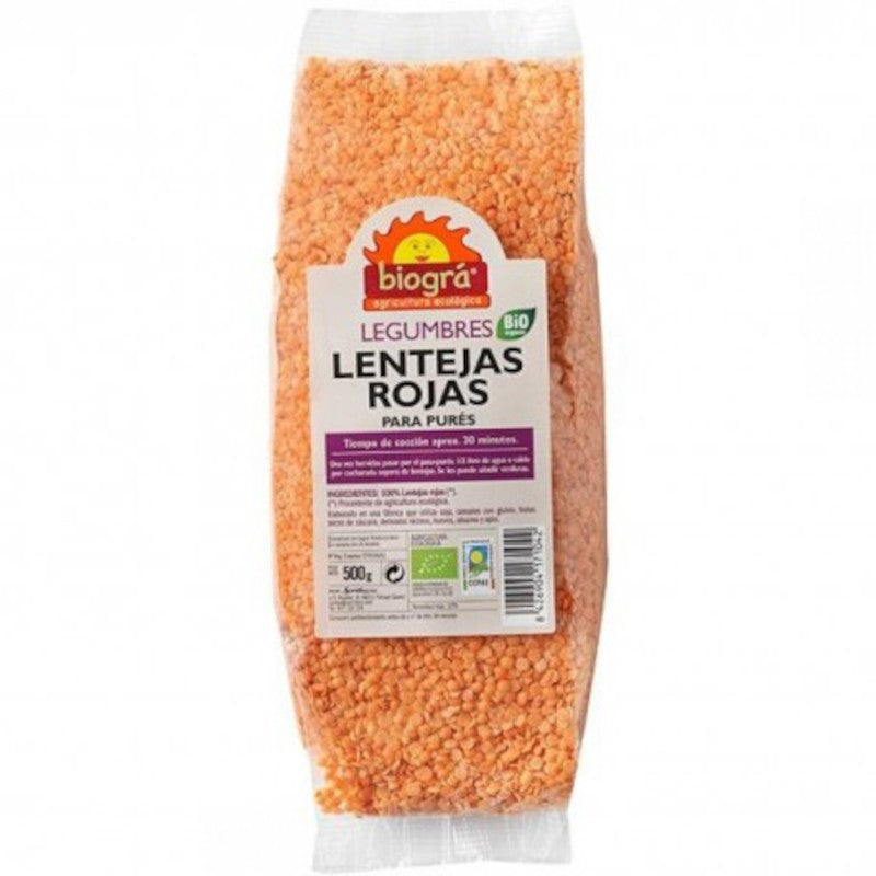 Biogra Lentejas Rojas para Purés Bio 500 g-1