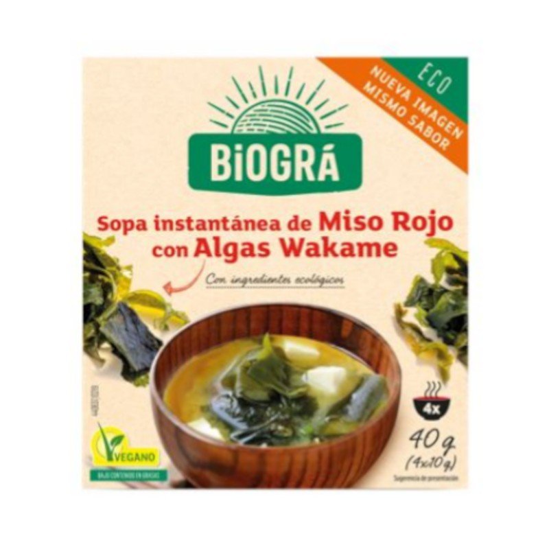 Biogra Sopa de Miso Rojo con Algas Wakame 40 g-1
